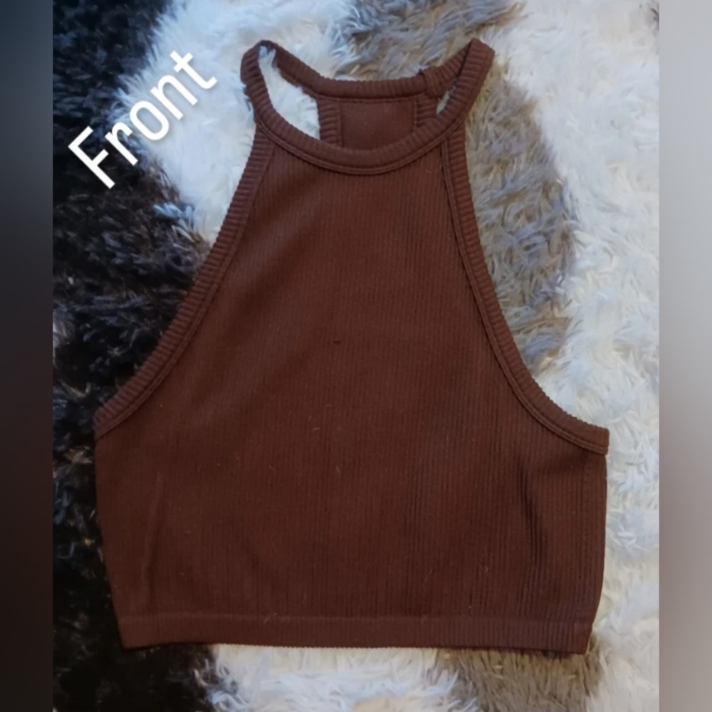 Forever 21, size large, dark brown razor back cropped tank.